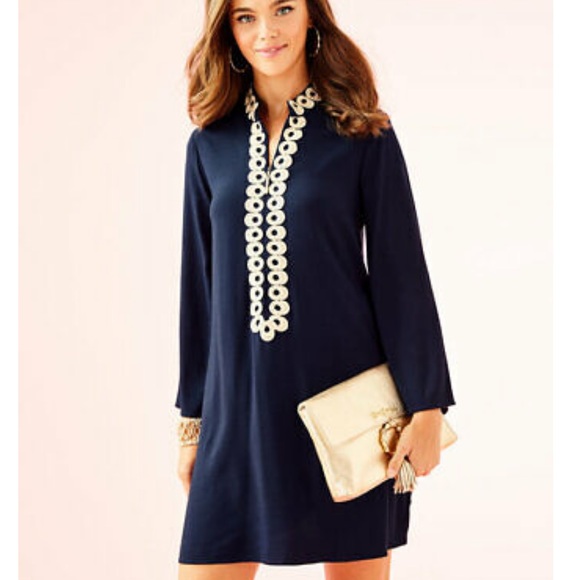 Lilly Pulitzer Dresses & Skirts - Lilly Pulitzer Gracelynn Stretch Tunic Dress True Navy Gold Trim